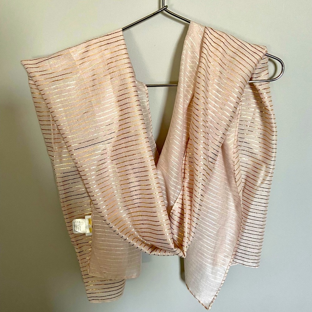 Charming Charles’s Scarf Cream with Gold Stripes 72” L X 26.5” W.